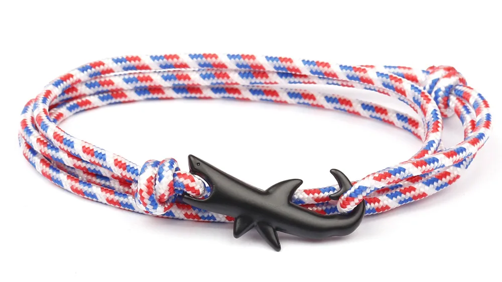 Браслеты викингов черный цвет Акула многослойный веревка браслет для мужчин женщин Шарм выживания Веревка Цепи мужской ювелирный браслет