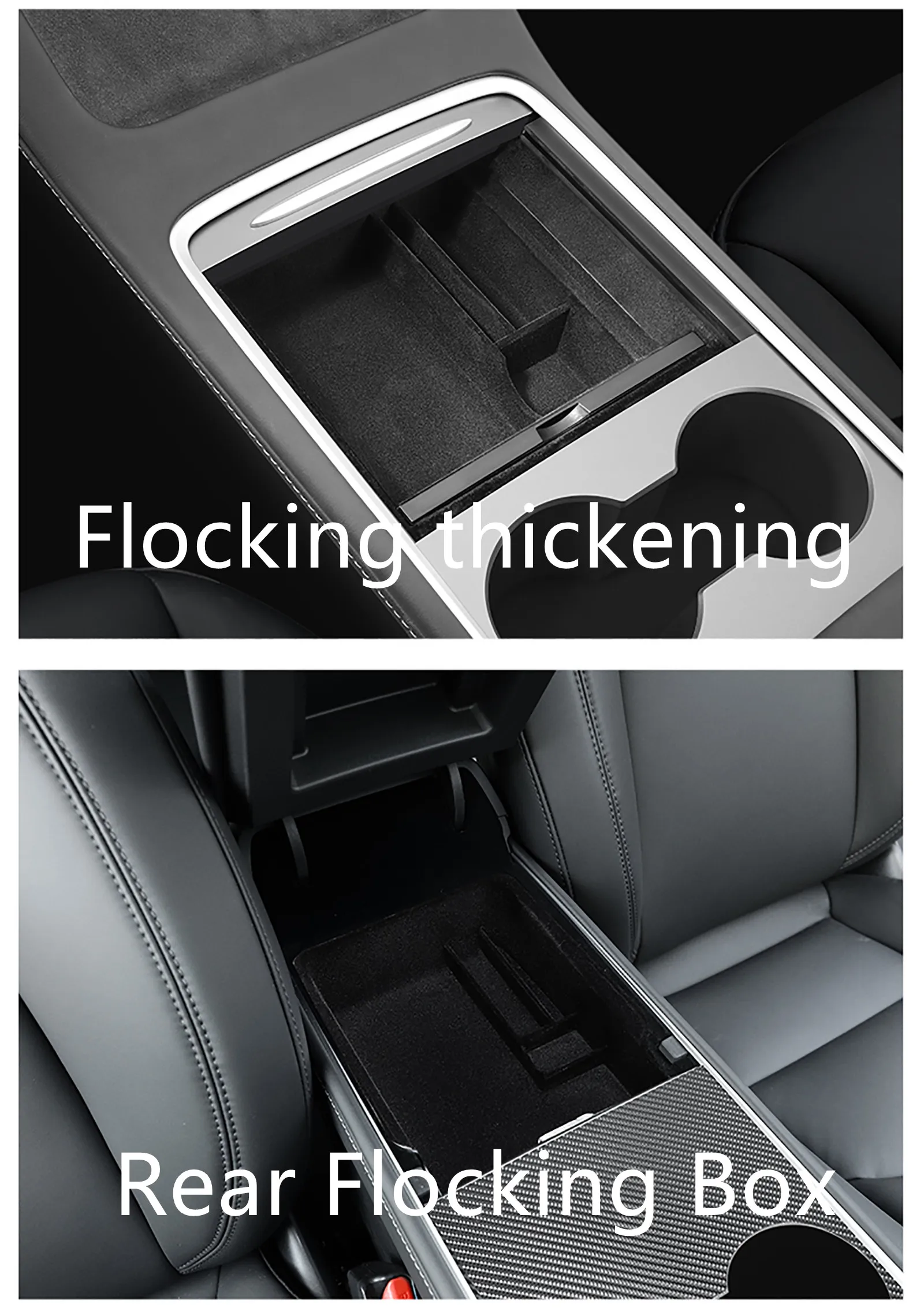 TEFUN For Tesla Model 3 Y 2021 2022 Storage Box Car Central Armrest Flocking/ABS Storage Box Organizer Model 3 2021 Accessories