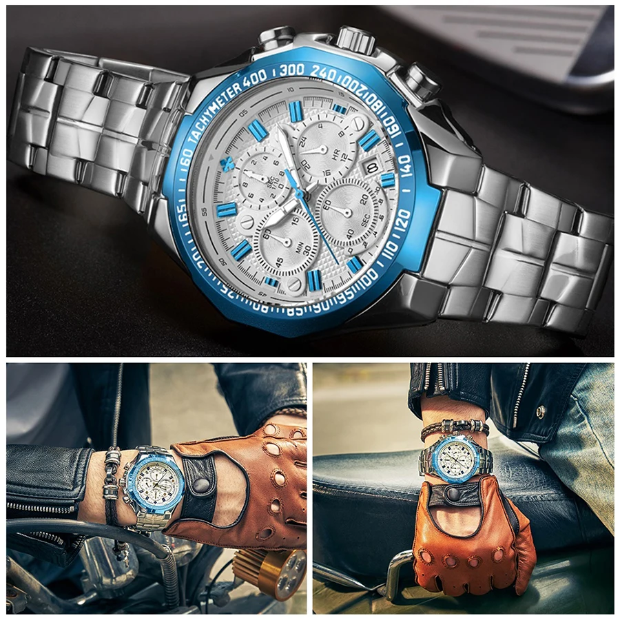 2021 WWOOR Men's Watch Top Brand Luxury Black Wrist watch Fashion Sports Chronograph steel Quartz Men Watches Relogio Masculino