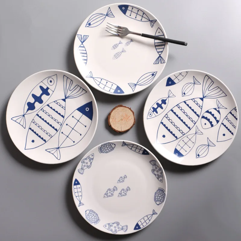 

"Japanese Fish" 8 inches Cute Ceramic Plate Platter Tray Home Restaurant Party Dinnerware Tableware