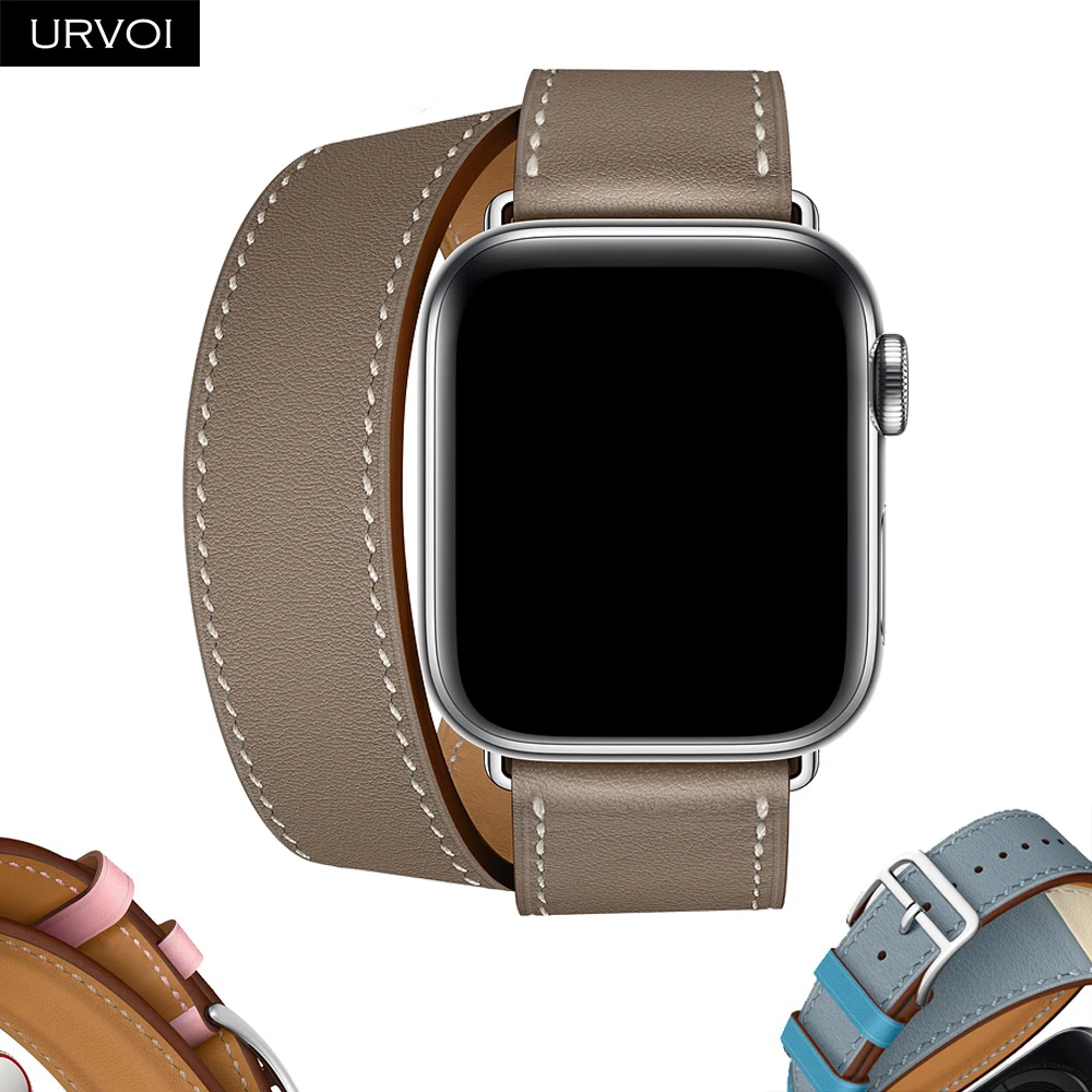 URVOI Double tour band для apple watch series 5 4 3 2 ремешок для iwatch ремень высокое качество мягкая натуральная кожа петля обертывания 38 42 мм