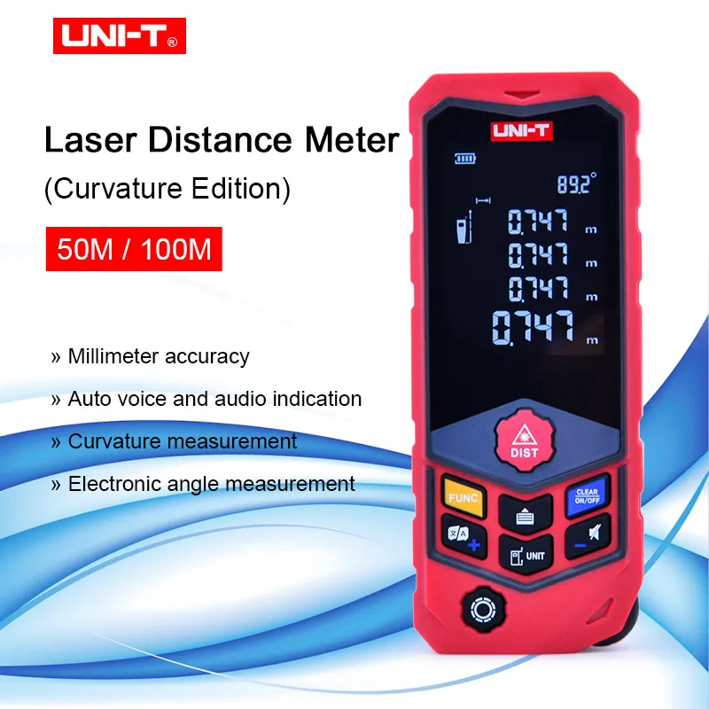UNI-T Distance Meter Laser Rangefinder 50m/100m Battery Powere Wheel Type Range Finder Handheld Distance Meter Wheel Measurement