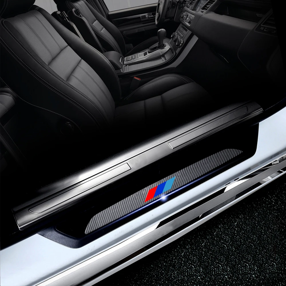 

4Pcs Car Door Sill Cover Sticker For BMW X1 X3 X6 5 1 3 7 Series E70 E83 E84 E72 F25 F15 E71 4D Carbon Fiber Door Sill Plate