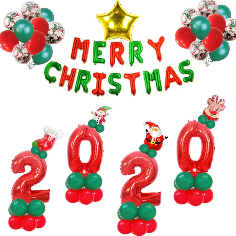 

NEW 2020 Merry Christmas Number Foil Balloons Xmas Confetti Latex Balloon Santa Claus Snow Man baloon Balls Kids Toy