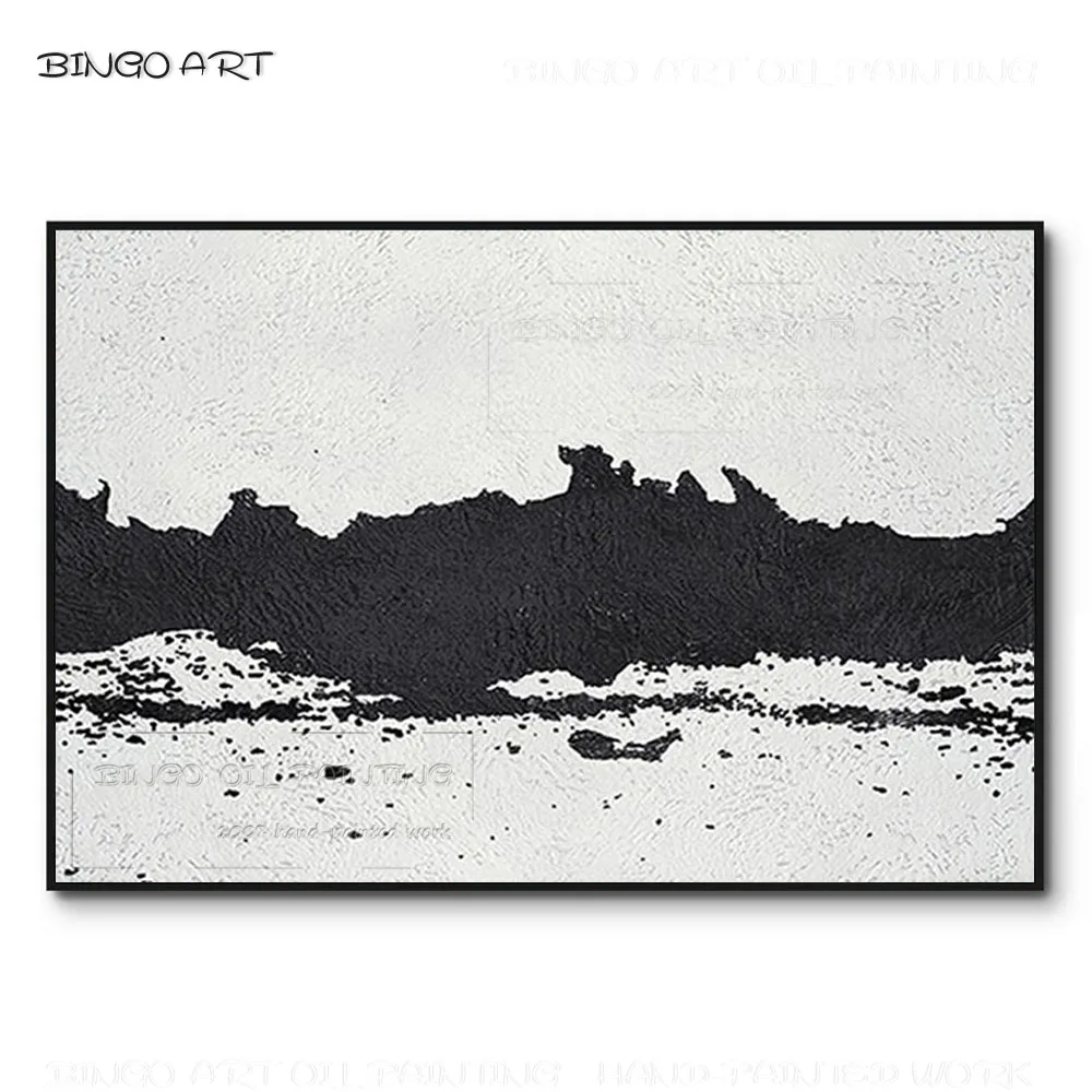 

Simple Design Hand-painted Black and White Abstract Painting on Canvas Simple Wall Art Abstract Black and White Acrylic Painting