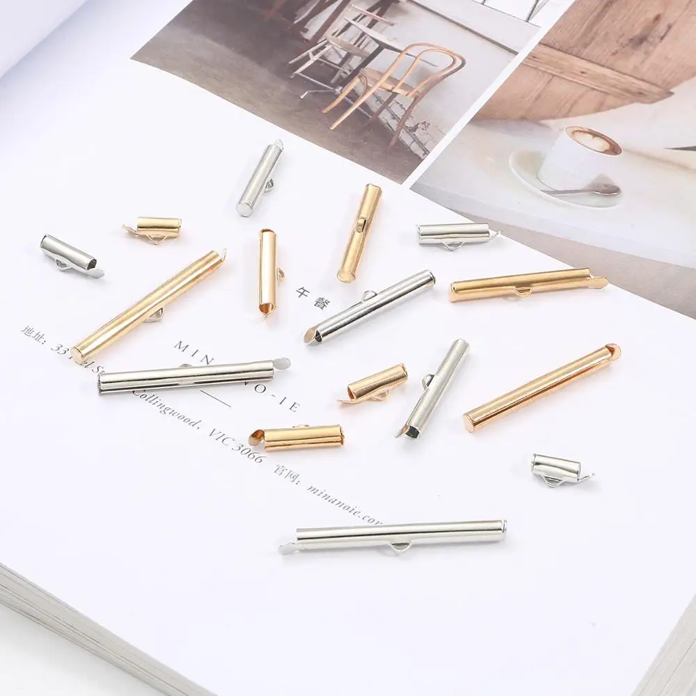 Jewelry Making Accessories 10-40mm Crimp End Beads Slide On End Clasp Tubes Slider Caps DIY Necklace Bracelet Connectors