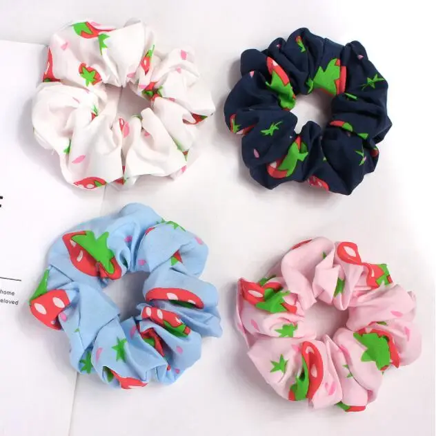 

10pcs Fashion Silk Women Scrunchie Elastic Hair Ties Fruit Printed Korean Girl Hair Band Elegant Hair Accessories Hot Scrunchy