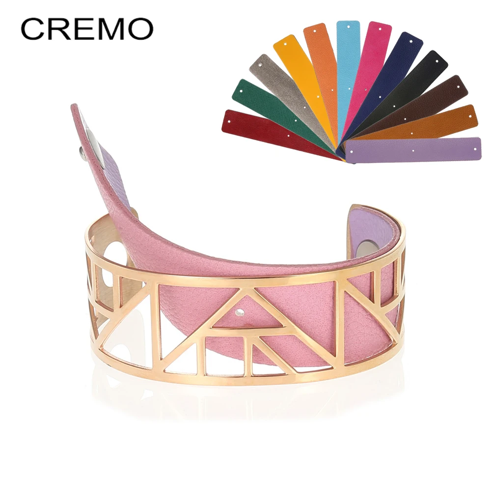Baratos Cremo pulseras con jirafa y brazaletes para mujer Acero inoxidable brazalete de mujer brazalete de cuero Reversible