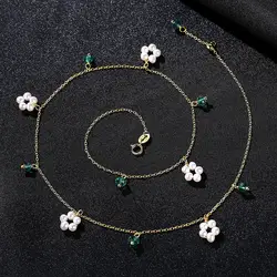 Мода 925 стерлингового серебра Имитация Жемчуга Кулон ожерелье длинная цепь ожерелье ювелирные изделия Свадебные аксессуары