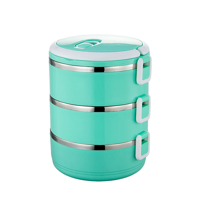 3 layer green Портативный контейнер Bento для обеда коробка из нержавеющей изоляции Ланчбокс детское питание термический контейнер для пикника герметичный чехол контейнер для закусок - Color: 3 layer green