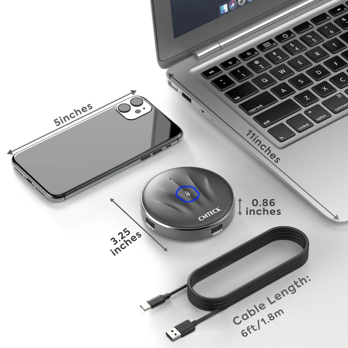 Multifuctional Conference Microphone with Usb Hubs, Headphone Jack, Type C, Zoom Omnidirection Mic for Lecture Work
