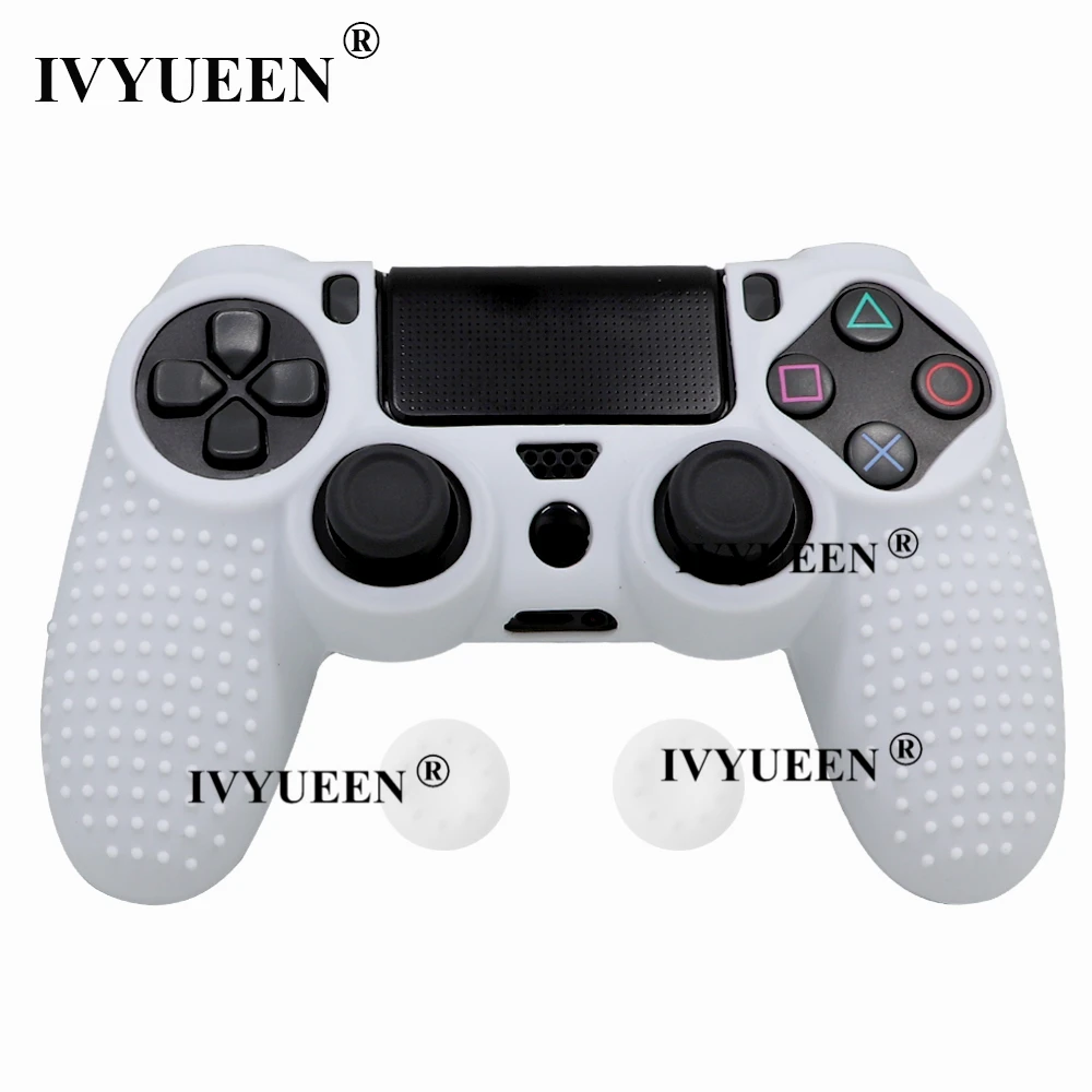 IVYUEEN Шипованный защитный силиконовый чехол для Dualshock 4 PS4 Pro тонкий чехол для контроллера и ручка для большого пальца для playstation 4 - Цвет: Белый