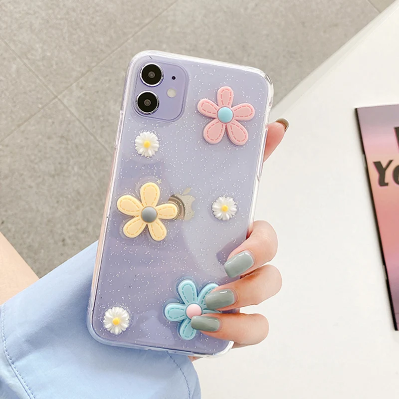 LOVECOM Cute Daisy Flower Phone Case For iPhone 13 11 12 Pro Max XR XS Max X 7 8 Plus Soft Epoxy Clear Phone Back Cover Cases case for iphone 13 pro max