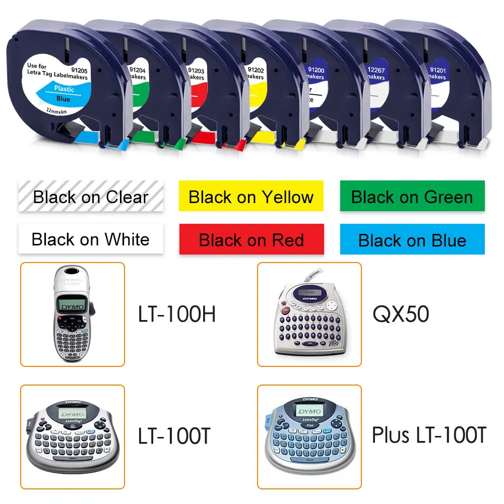 Cinta compatible con DYMO LetraTAG, mezcla de todos los color, 6PK