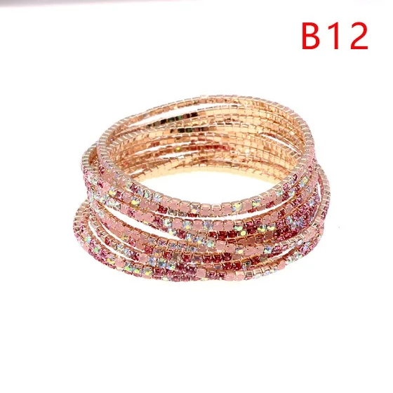 B12 10 шт./лот, модные ювелирные изделия, стразы, растягивающиеся браслеты, диаметр 5 см, яркие блестящие аксессуары для девочек, подарок ручной работы, сделай сам - Окраска металла: B12