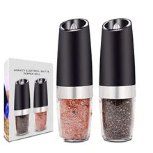 Electric Gravity Salt and Pepper Grinder Set with Adjustable Coarseness Automatic Pepper and Salt Mill with Blue LED Indicator