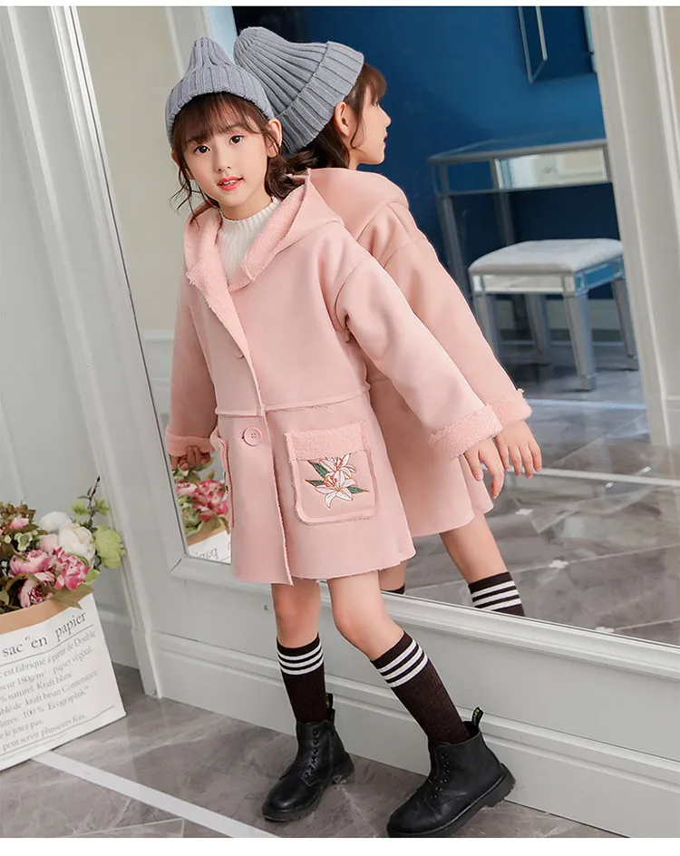 Шерстяное пальто для девочек Новинка года, весеннее пальто в Корейском стиле на осень-зиму утепленное шерстяное детское пальто принцессы