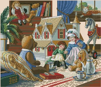 

100% egypt COTTON Beautiful Lovely Counted Cross Stitch Kit Doll House Tea Party Teddy Bear Dolls Girl dim 03799 3799