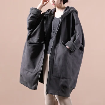 

[EWQ] Cotton Jacket Women's Loose Over Size Long Length High Street Full Sleeve Hooded 2020 Spring Autumn New Fashion Tide GD076