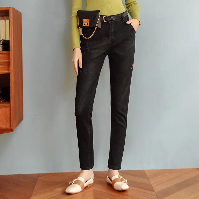 

Black little-legged cowboy trousers 2019 autumn and winter new women's wear black straight trousers with thin trousers