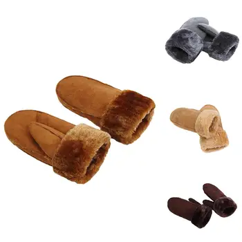 

2020 Winter Women Solid Color Thicken Warm Faux Fur Gloves Riding Mittens Outdoor Warm Windproof Clothing Accessory Xmas Gift