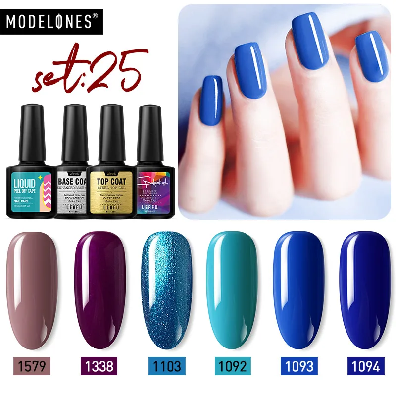 Modelones, 9 шт./лот, Гель-лак для ногтей, набор, впитывается, базовый топ, покрытие, синий цвет, серия, гель для ногтей, Полупостоянный лак, защита ногтей, кутикулы