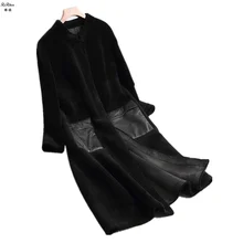 ZiZhen шерстяное длинное пальто с натуральными кожаными карманами, черный Тренч из замши внутри, зимнее теплое Женское пальто KQN68290