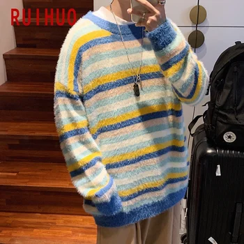 

RUIHUO 2020 New Spring Striped Casual Sweater Men Slim Fit Knitted Pullover Men Fashion Brand Mens Sweaters Warm Clothing M-2XL