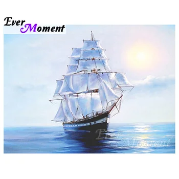 

Ever Moment Diamond Painting Art Kits Boat Sea Full Square Resin Drills Diamond Embroidery Mosaic Crafts Wall Decoration 4Y371