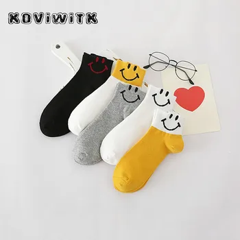 

Cute Smiley Ankle cotton socks Female Fashion print Funny Lovers black Kawaii women sock ladies girl harajuku Casual Cartoon sox