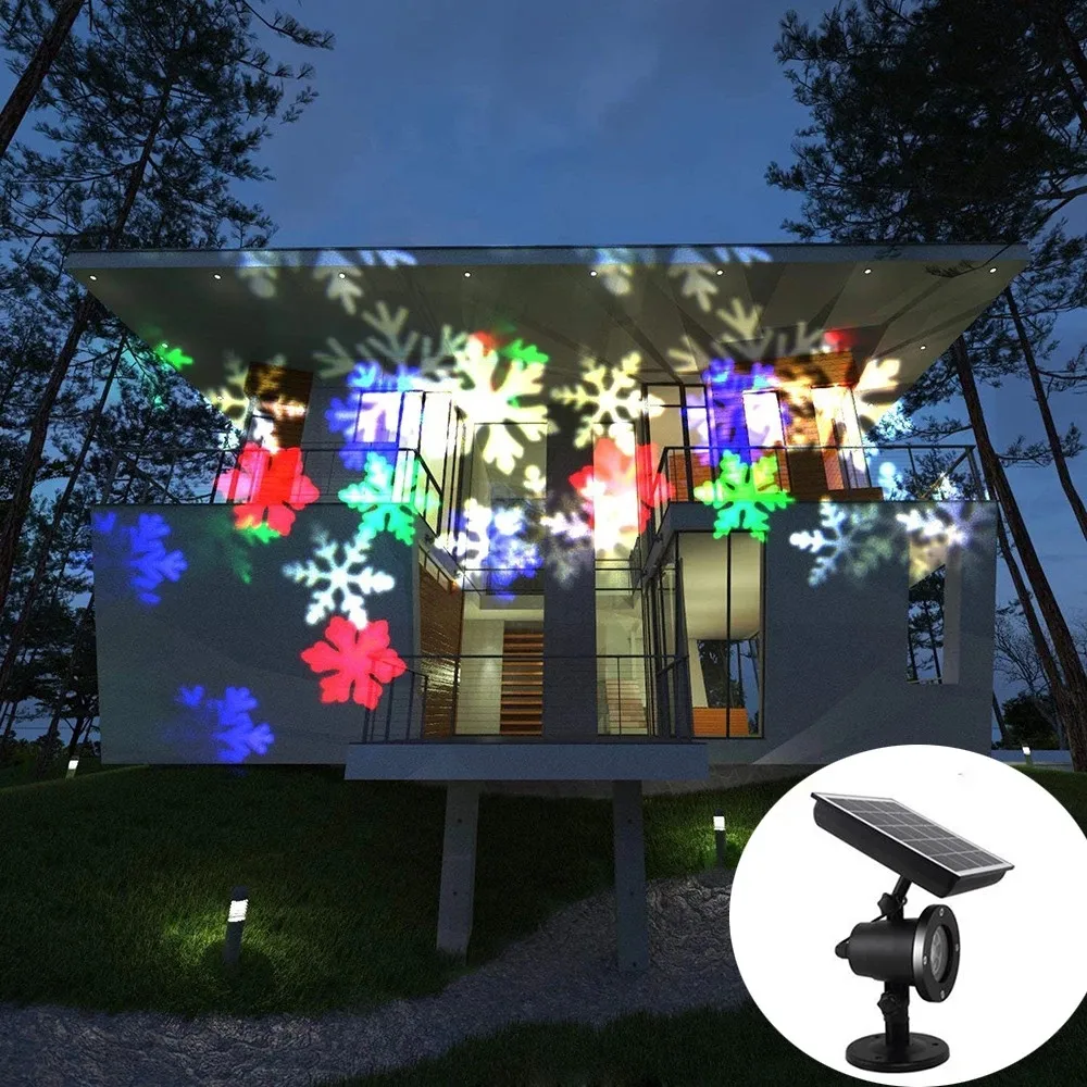Solar Outdoor Moving Snowfall Laser Projector Lamp Christmas Snowflake Laser disco Light  For New Year Party Wedding Decor ac85v 240v 5w leds mini projector light leds snow falling snowflake stage lamp