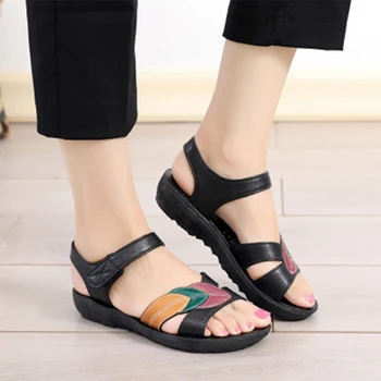 

2020 Summer Women Sandals Female Shoes Comfort Mixed Color Hook Loop Ladies Open Toe Flats Woman Beach Casual Footwear Plus Size