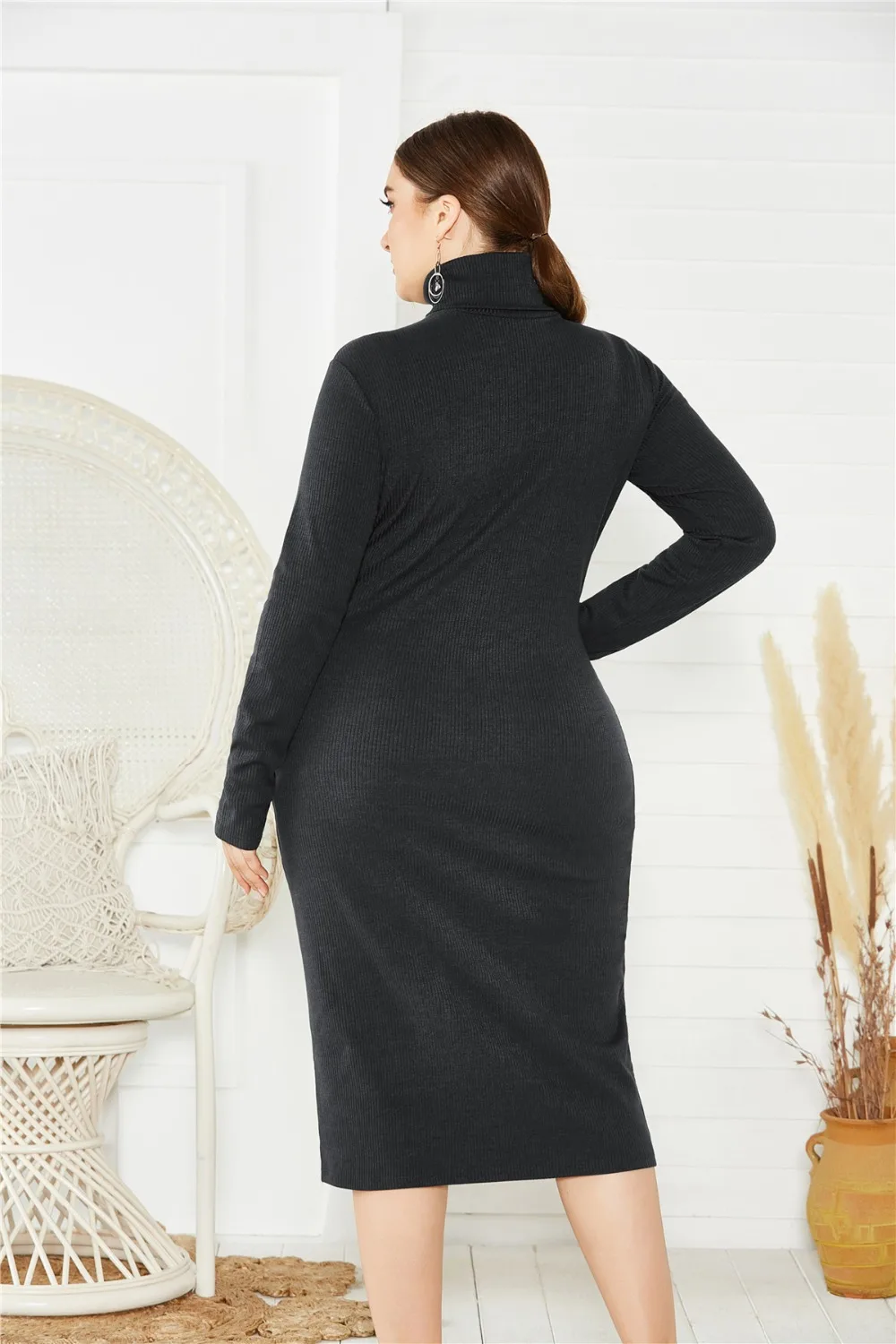 BHflutter 4XL 5XL 6XL Plus Size Winter Dress Women Long Sleeve Turtleneck Knitted Dress Ladies Sexy Bodycon Vintage Dresses