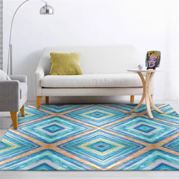 

Wishstar Blue Watercolor Diamond Geometric Carpet Nordic Modern Simple Living Room Carpet Large Kitchen Rugs Hall Entrance Mat