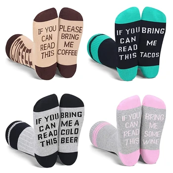 

Adult Funny Saying If You Can Read This Crew Socks Bring Me Tacos Beer Wine Coffee Letters Mid Tube Stockings Gifts