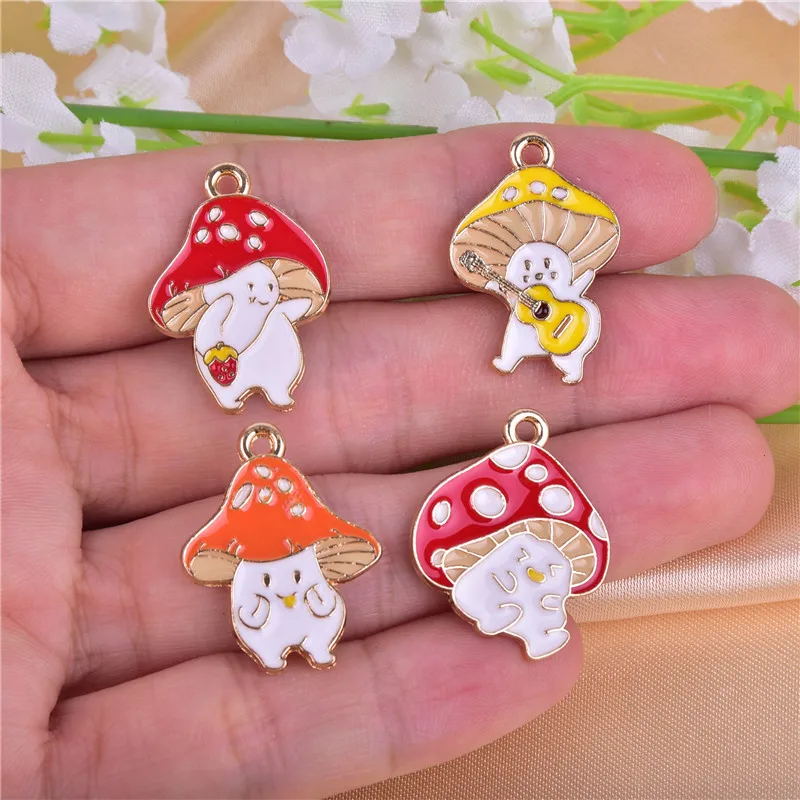 

Enamel Lovely Mushroom Guitar Charms Pendants Bracelet Earrings Necklace For Jewelry Making Accessories