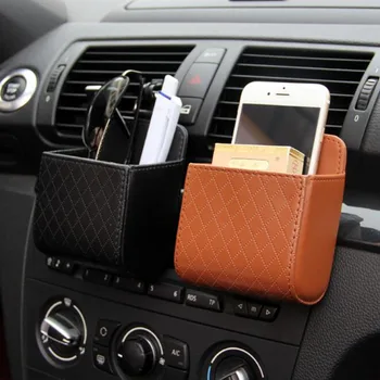 

1 pcs Car vent socket garbage box PU leather car mobile phone holder storage bag storage bag car hanging box car shape storage