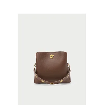 

Genuine Leather Bucket Bag New One Shoulder Slant Span Bag Ins Wide Shoulder Belt Handbag Crossbody Bags for Women