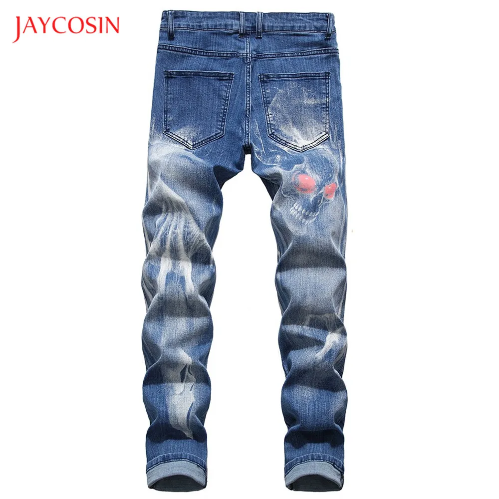 Jaycosin мужские Модные джинсы, новые джинсы с 3D принтом черепа, простые Выбеленные прямые брюки для отдыха