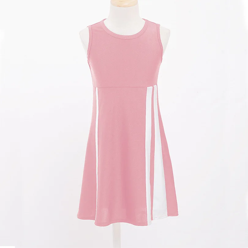Kids Girls Sport Tennis Dress Casual Round Neck Sleeveless Sports Mini Dress Badminton Dancing Cheering Outfits Gym Sportswear