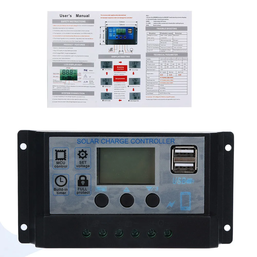 Панели солнечные регулятор заряда аккумулятора USB 60A 12 V-24 V с двойным USB Зарядное устройство Панели солнечные s Батарея контроллер заряда