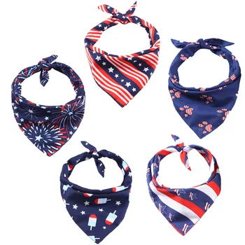 

Dog Bandana Large 4th July Starburst Fireworks Red White Blue Patriotic No-Tie Pet Bib Dog Bandana Holiday Set