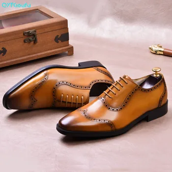

QYFCIOUFU Formal Genuine Cow Leather Men Dress Business Shoes Male Oxfords Party Wedding Casual Men's Flats Chaussure Homme