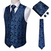 Hi-Tie Navy Paisley 100% Silk Dress Vest Set For Men Dark Blue Jacquard Men's Suit Vest Male Waistcoat For Wedding Formal Jacket ► Photo 1/6