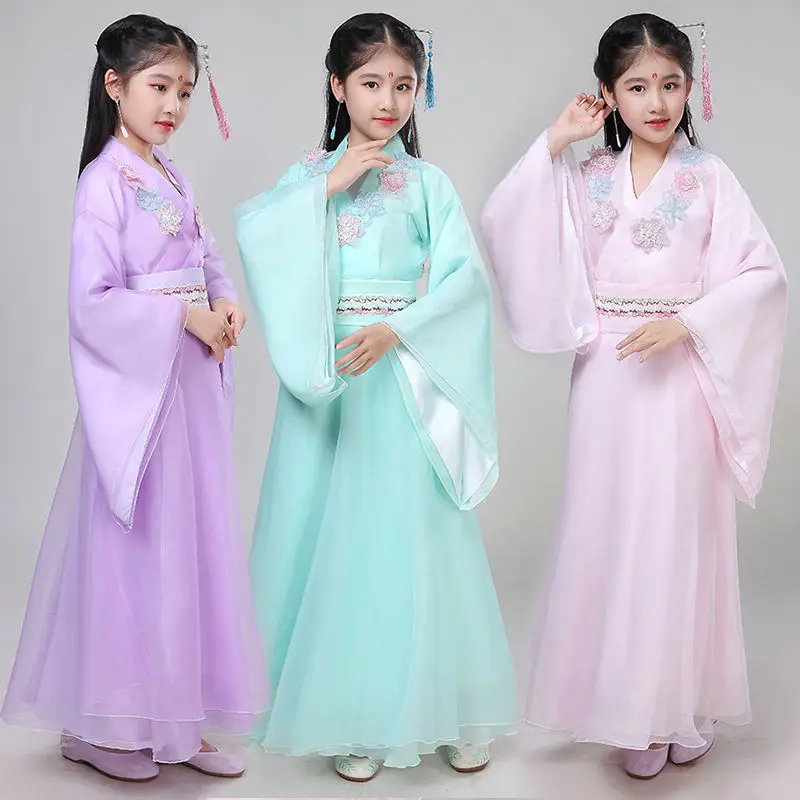 Hanfu древний китайский традиционный сказочный костюм для девочек розовое платье