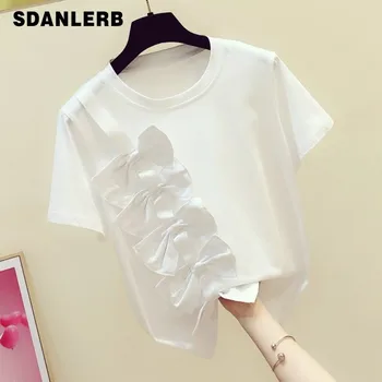 

Women Fashion T-shirt 2020 Summer New Korean Fashion Sides Stereo with Bow Short Sleeve T-shirt Female Casual Shirt Top T Shirt