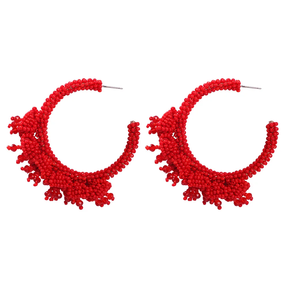 

Red Color Jewelry Bohemian Round Circle Beads Earrings Fashion Big Circle Earring Women Statement Earrings Party 2019 New