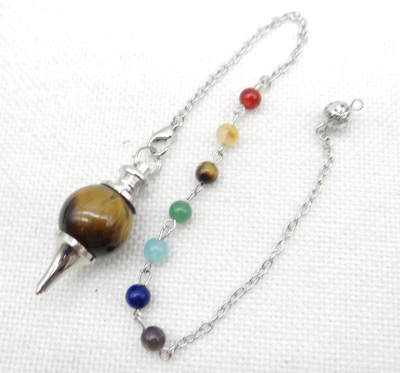 Natural Gem Stone Quartz Crystal Tiger Eye 7 Chakra Reiki Healing Pendulum for Dowsing Divination Men Women