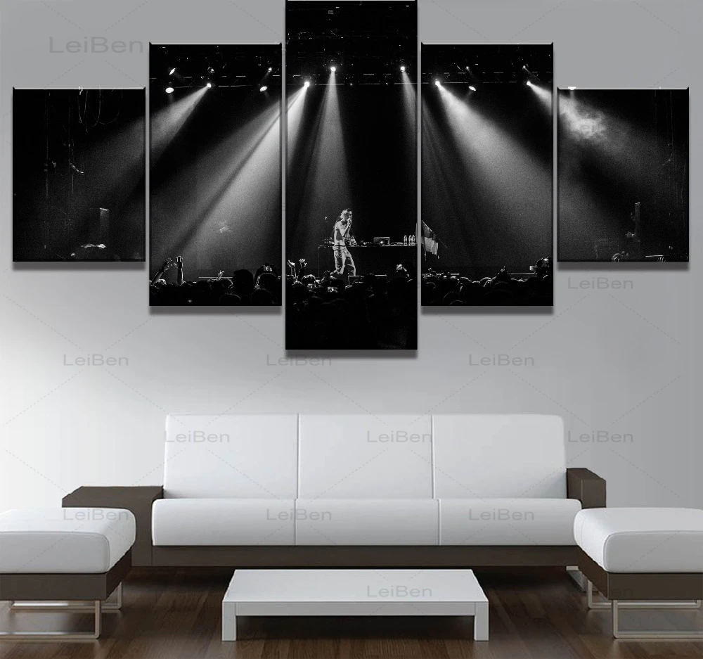 

Five-Piece Black and White Canvas Painting Music Concert Art Poster On The Wall Home Decoration Modular Picture Frameless Mural