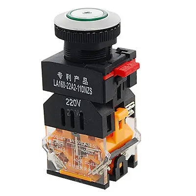 

Green Sign Locking Push Button Switch w 220V Light Lamp 1 NO 1 NC 10A 660V AC
